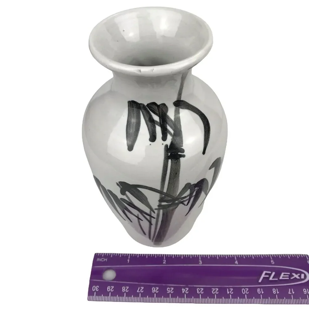 Jasco 6'' Bud Vase Bamboo Motif White Black Painted Made in Taiwan